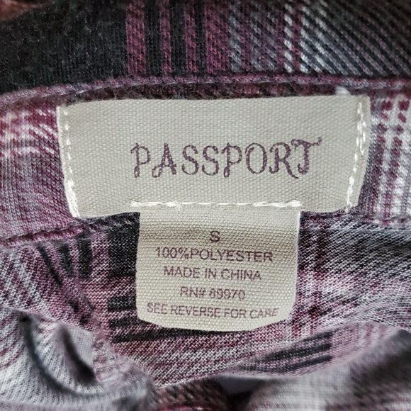 Passport Plaid Button Down Roll Tab Sleeve Shirt Women's Small B1324 - Picture 8 of 11